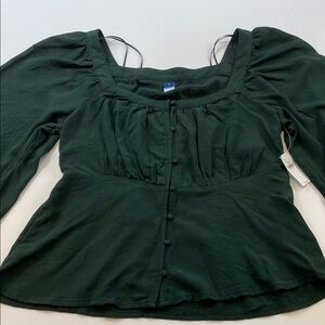 Old Navy Women’s Green Puff Sleeve Front Blouse Sz S